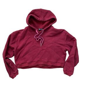 T Alexander Wang Womens Size Medium Cropped Hoodie Maroon Red Pullover Sweater